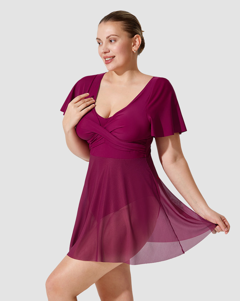 Celeste Mesh Swim Dress | Elegant One-Piece | Sheer Flair & Flattering Fit