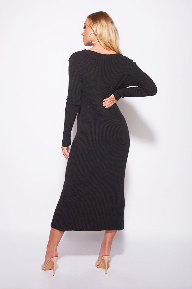 Button-Down Ribbed Midi Dress | Deep V Neckline | Elegant Everyday Chic