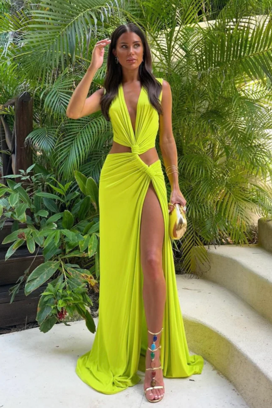 Cut-Out Maxi Dress | Stretch Blend | High Slit & Twist Front