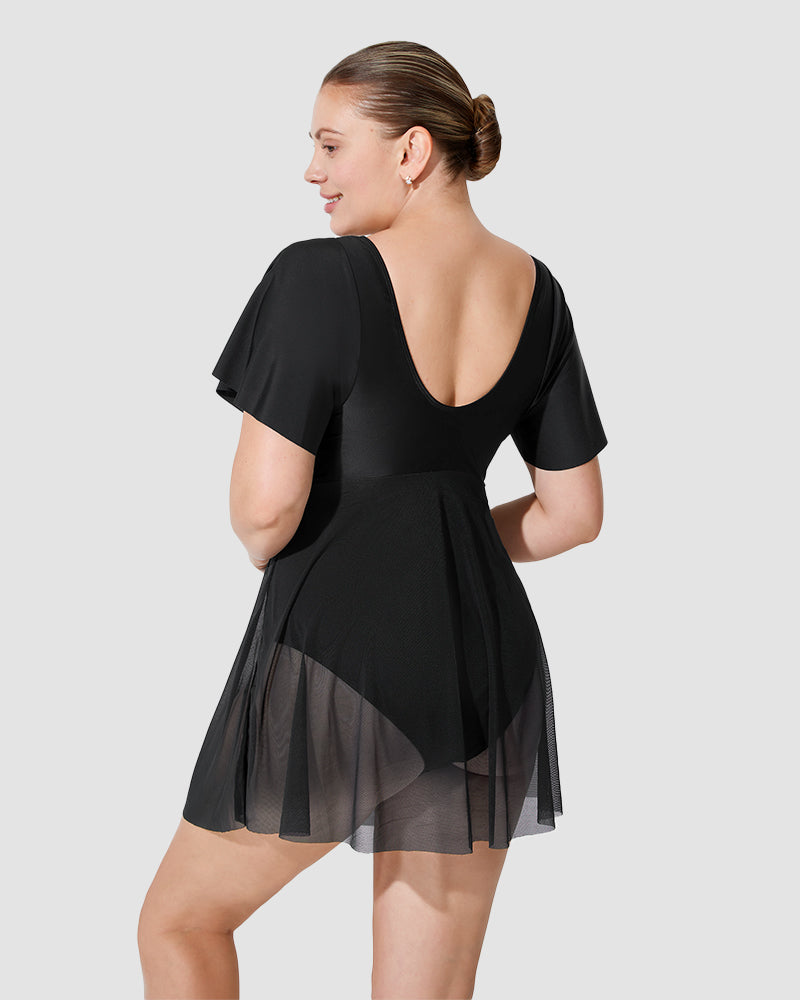 Celeste Mesh Swim Dress | Elegant One-Piece | Sheer Flair & Flattering Fit