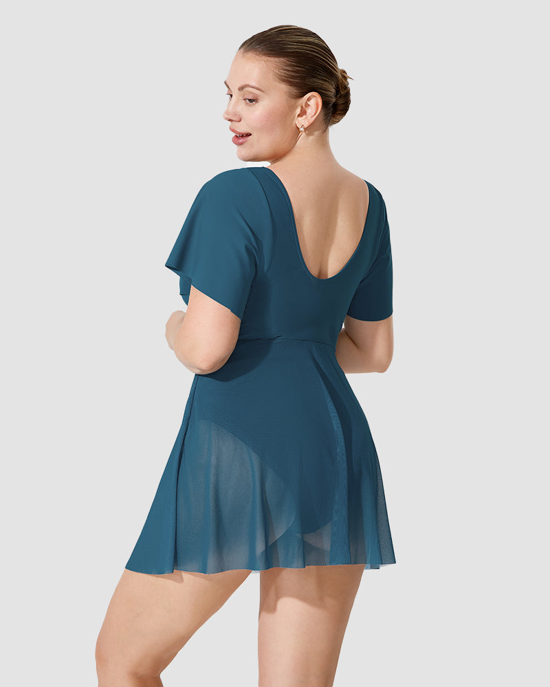 Celeste Mesh Swim Dress | Elegant One-Piece | Sheer Flair & Flattering Fit