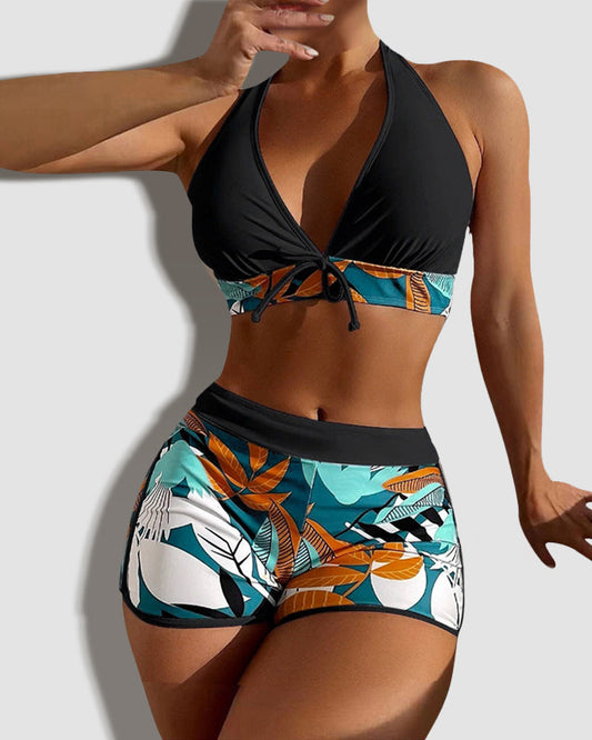 Aloha Set | Tropical Print | Sporty Bikini with Shorts