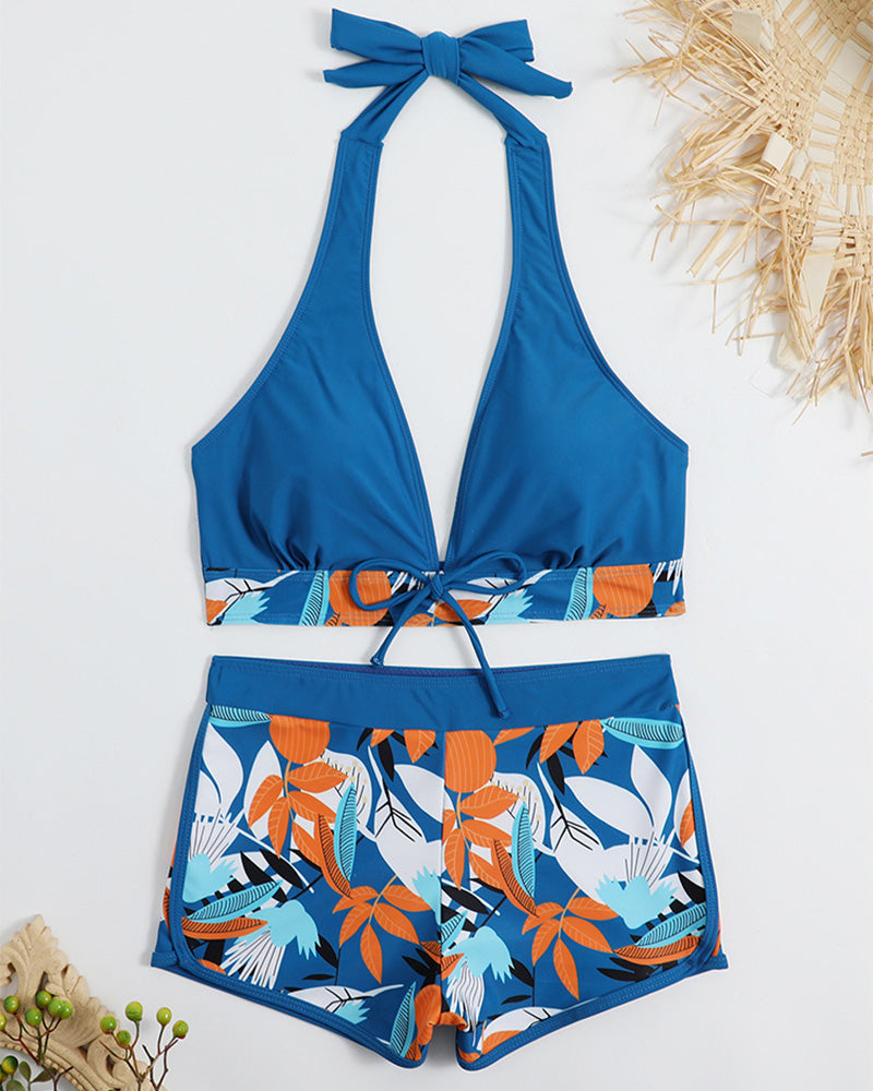 Aloha Set | Tropical Print | Sporty Bikini with Shorts