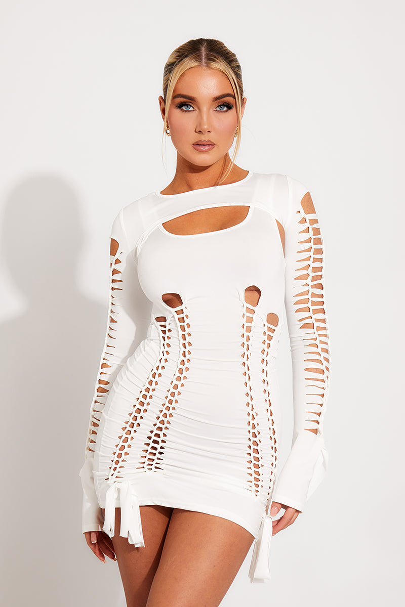White Cut-Out Lace-Up Mini Dress | Bold & Fierce | Statement Glam