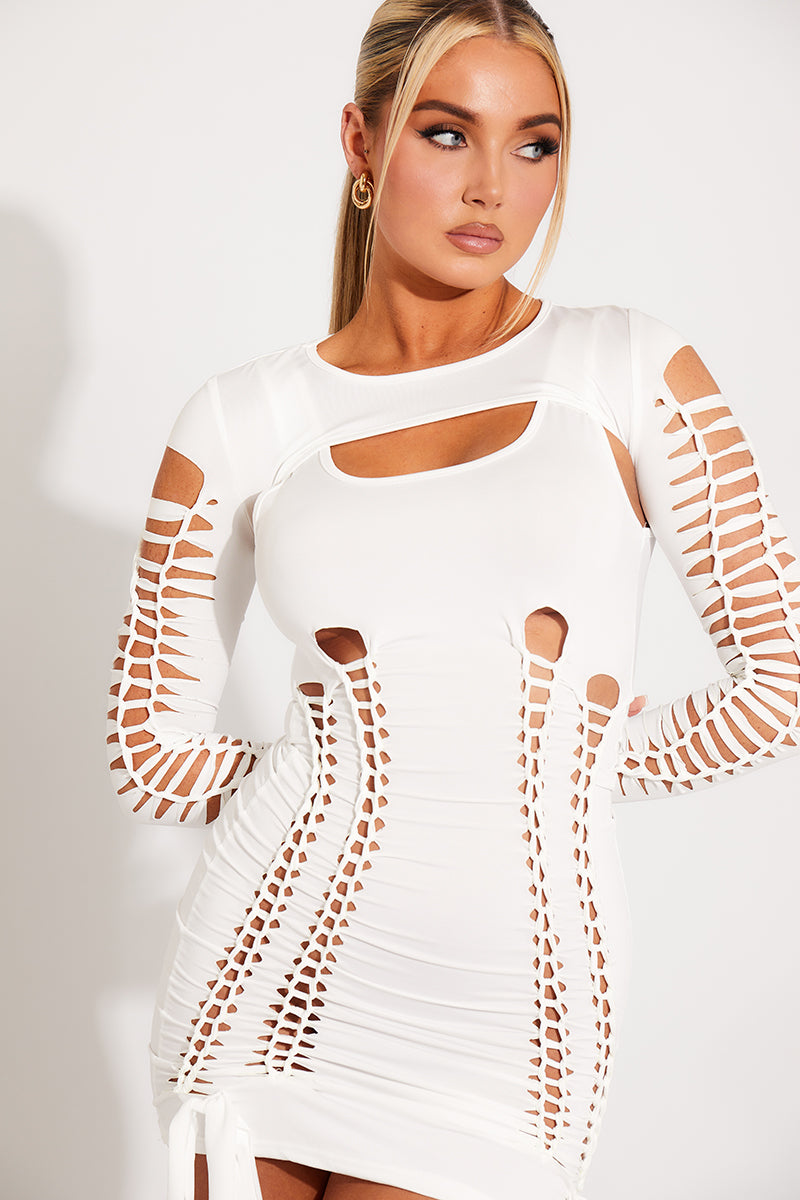 White Cut-Out Lace-Up Mini Dress | Bold & Fierce | Statement Glam