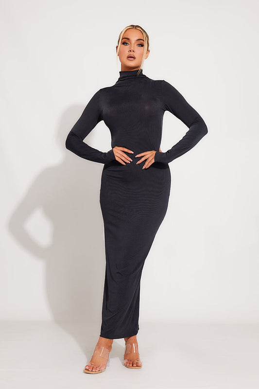 Black High-Neck Maxi Dress | Elegant & Timeless | Effortless Chic