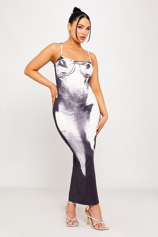 Black & White Abstract Print Strapless Maxi Dress | Sleek & Artistic | Modern Chic