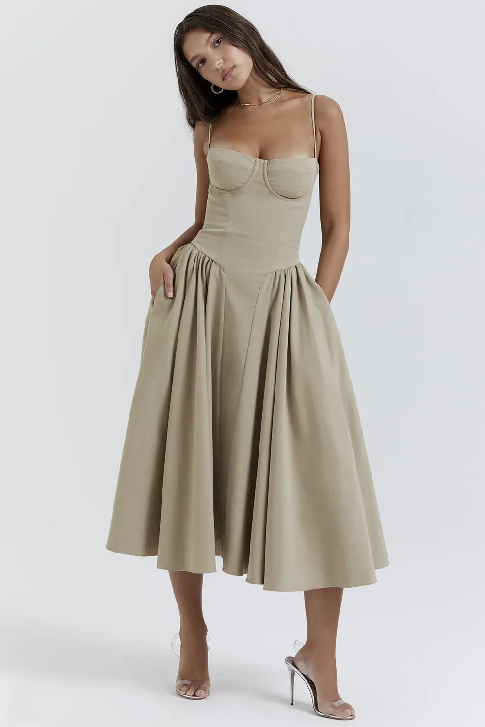 Strapless Midi Dress | Elegant | A-Line Silhouette