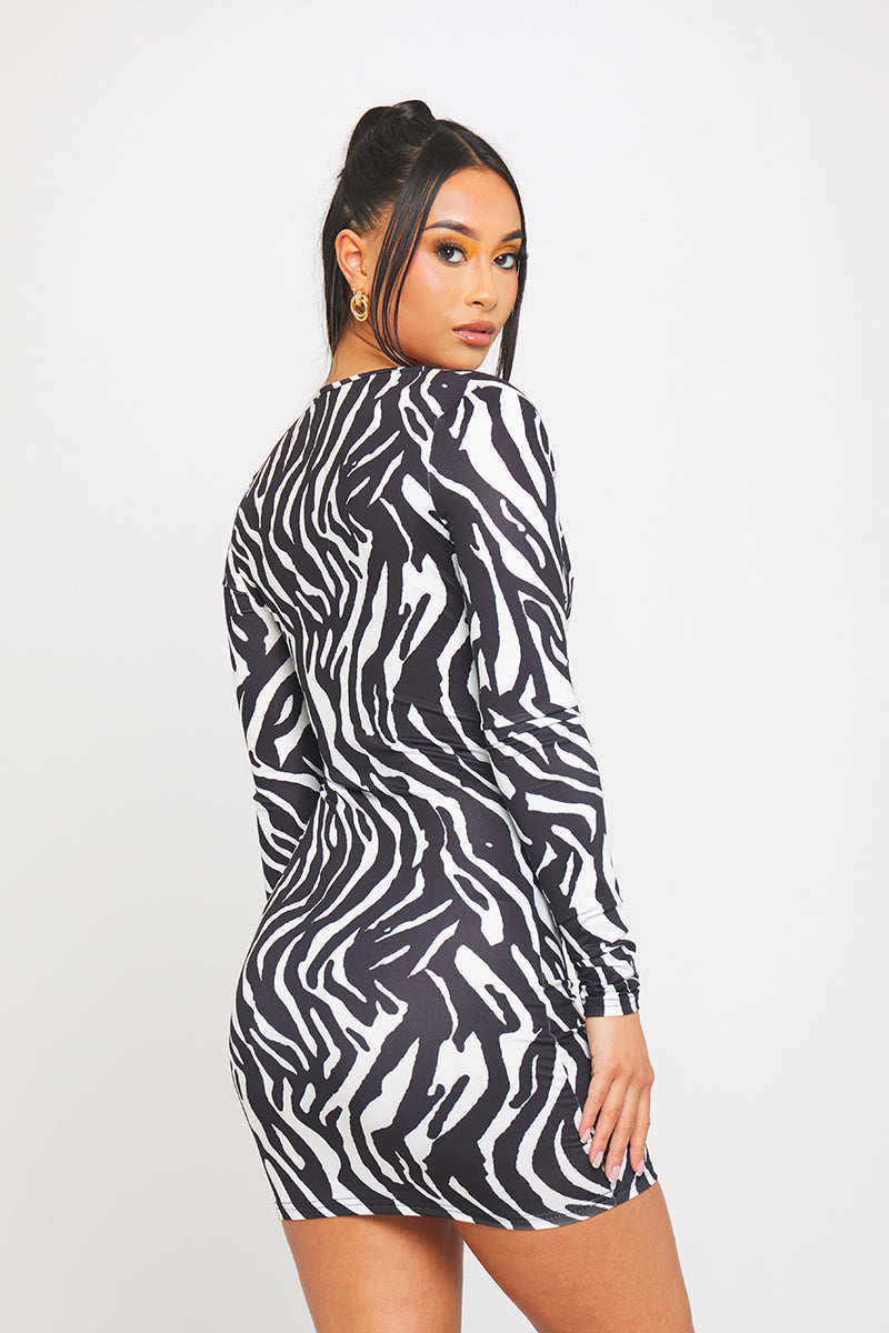 Black & White Zebra Print Wrap Mini Dress | Bold & Chic | Statement Glam