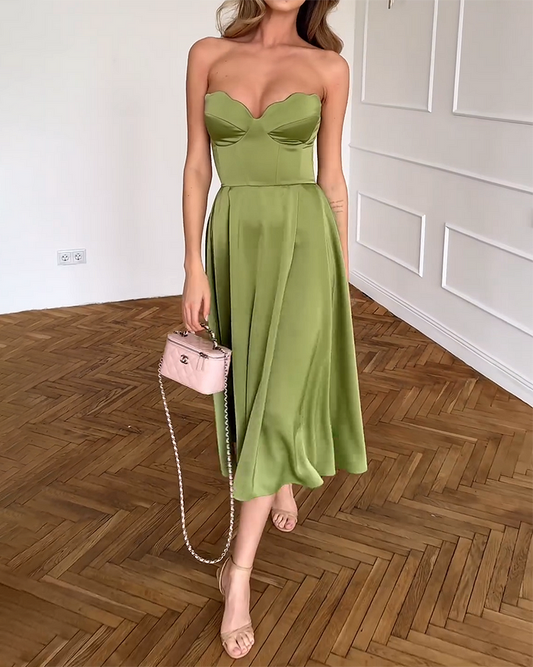 Satin Midi Dress | Elegant | Sweetheart Neckline
