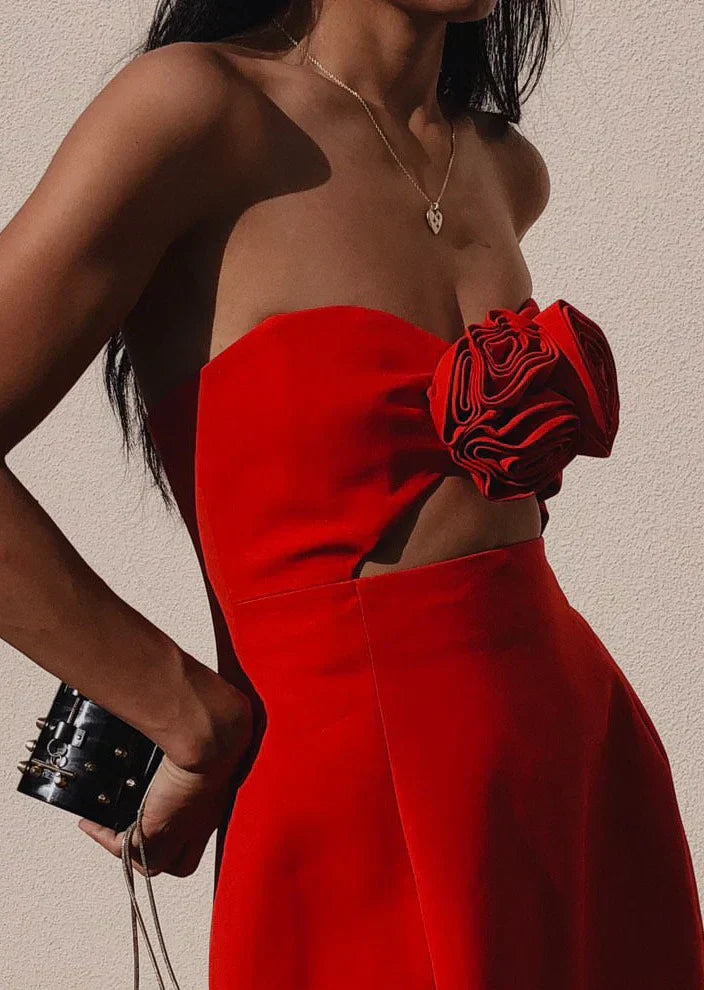 Floral Appliqué Mini Dress | Romantic & Elegant | Strapless A-Line