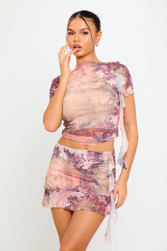 Aurora Set | Pleated Mini Skirt & Crop Top | Abstract Color Fade