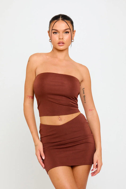Ember Set | Strapless Crop Top & Mini Skirt | Warm Earth Tone