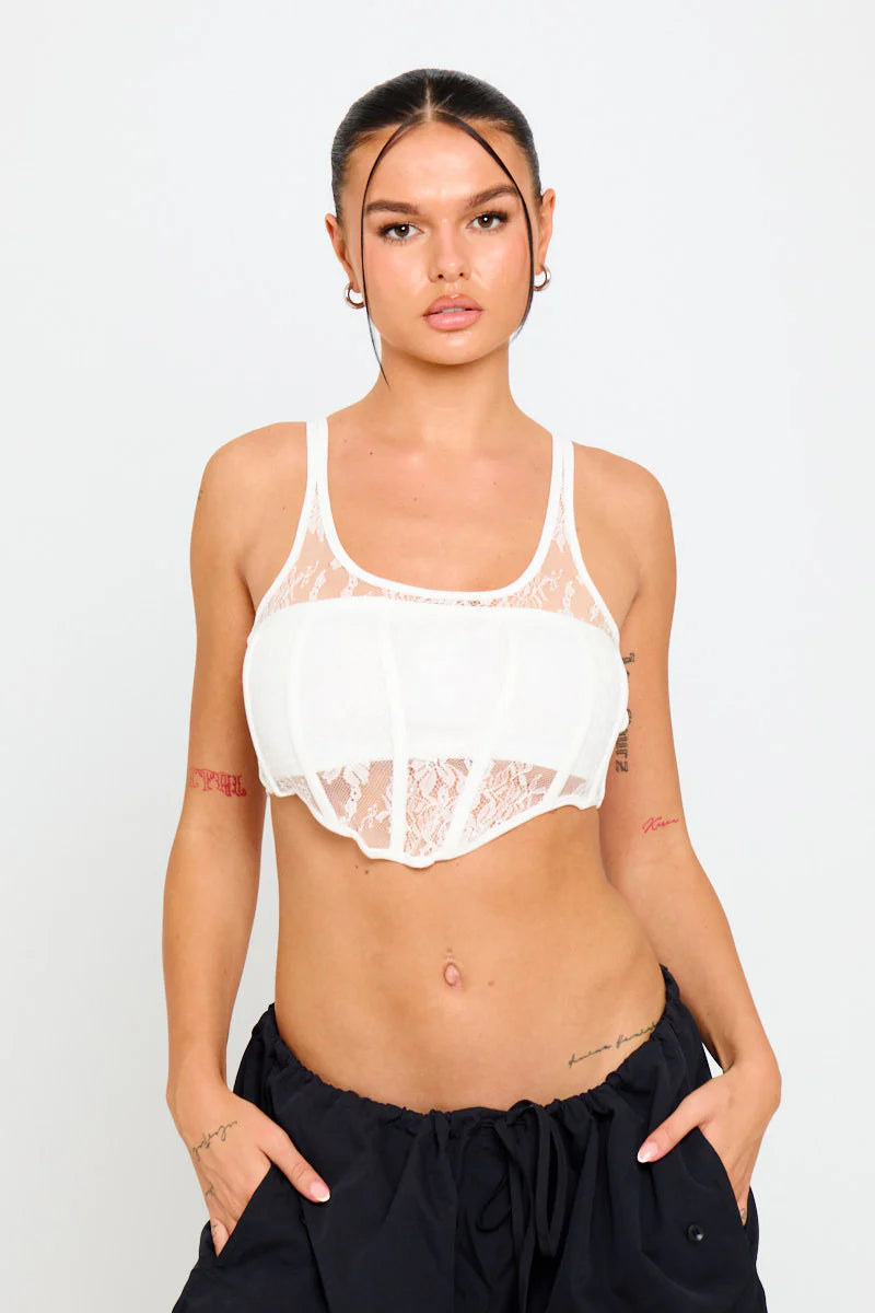 Ivory Mesh Bralette | Structured Lace Detail | Delicate Meets Bold