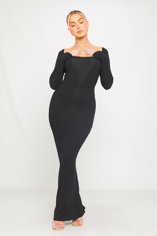 Black Off-Shoulder Bodycon Maxi Dress | Elegant & Timeless | Effortless Glam