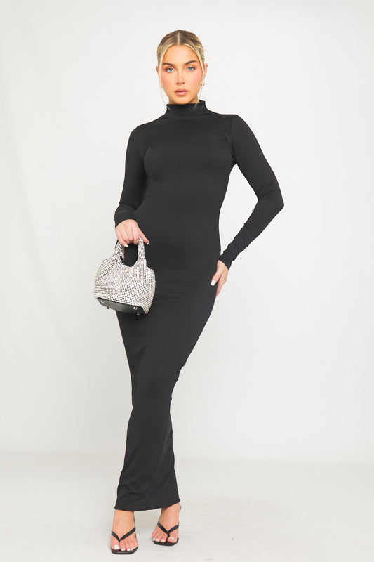 Black High-Neck Bodycon Maxi Dress | Sleek & Sophisticated | Timeless Chic