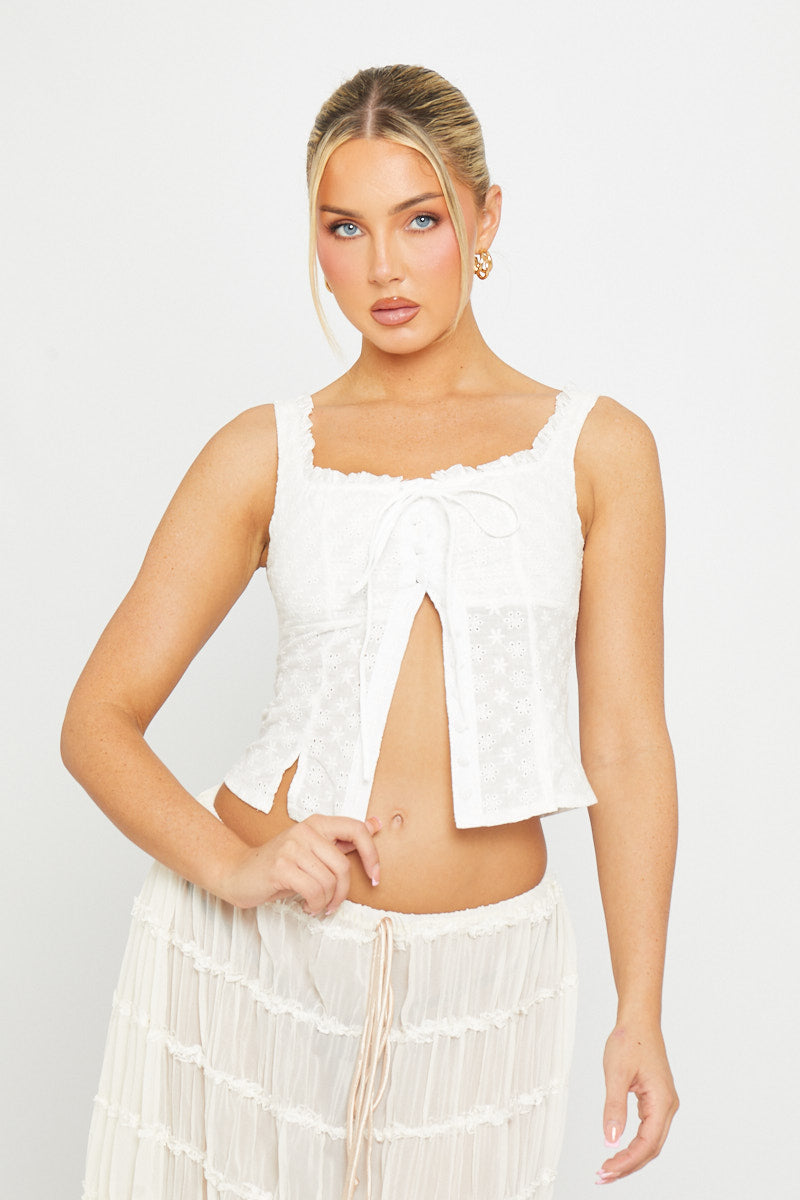 Ivory Lace Top | Scalloped Edges | Front-Slit Detail