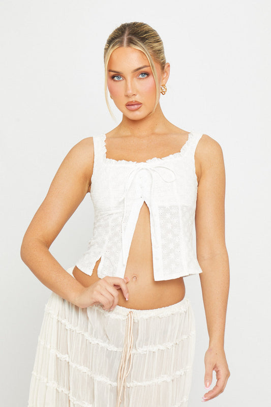 Ivory Lace Top | Scalloped Edges | Front-Slit Detail