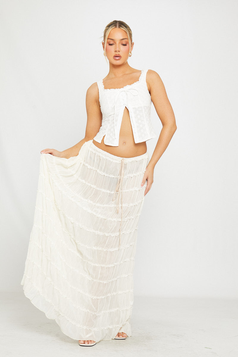 Ivory Lace Top | Scalloped Edges | Front-Slit Detail