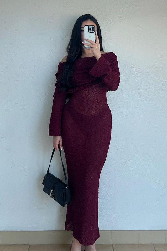 Elegant Off-Shoulder Knit Maxi Dress | Sophisticated & Cozy | Timeless Glam