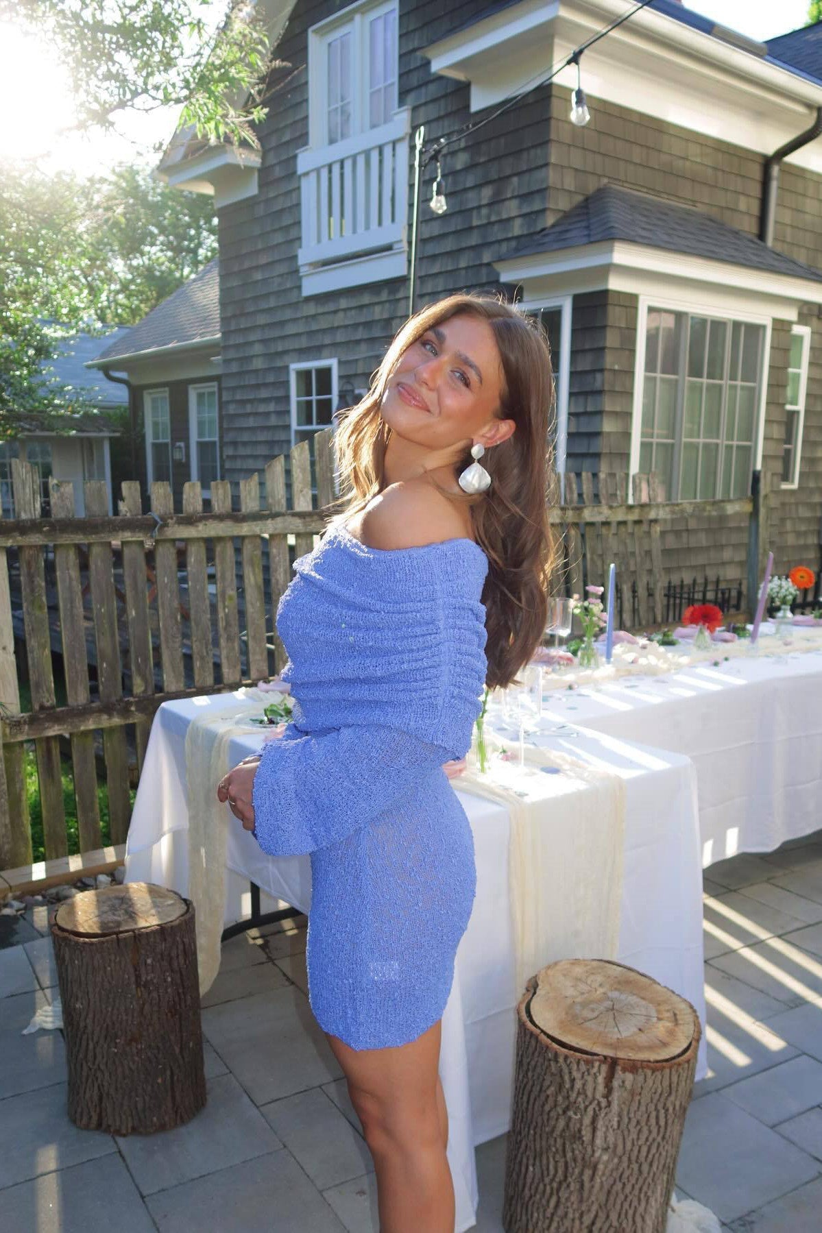 Blue Off-Shoulder Knit Mini Dress | Cozy & Chic | Effortless Glam