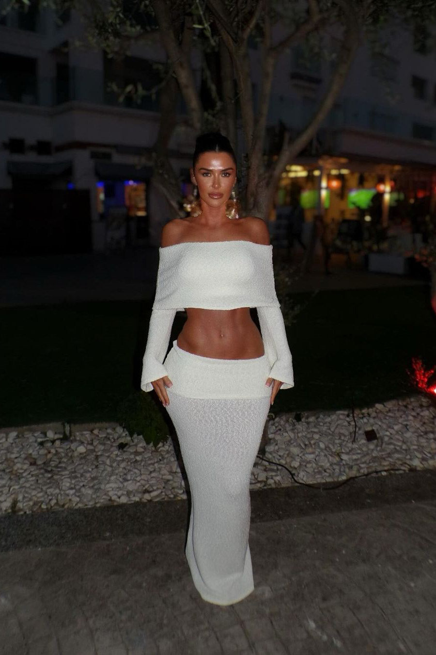 Ivory Dusk Set | Off-Shoulder Knit Top & Maxi Skirt | Coastal Luxe Vibes