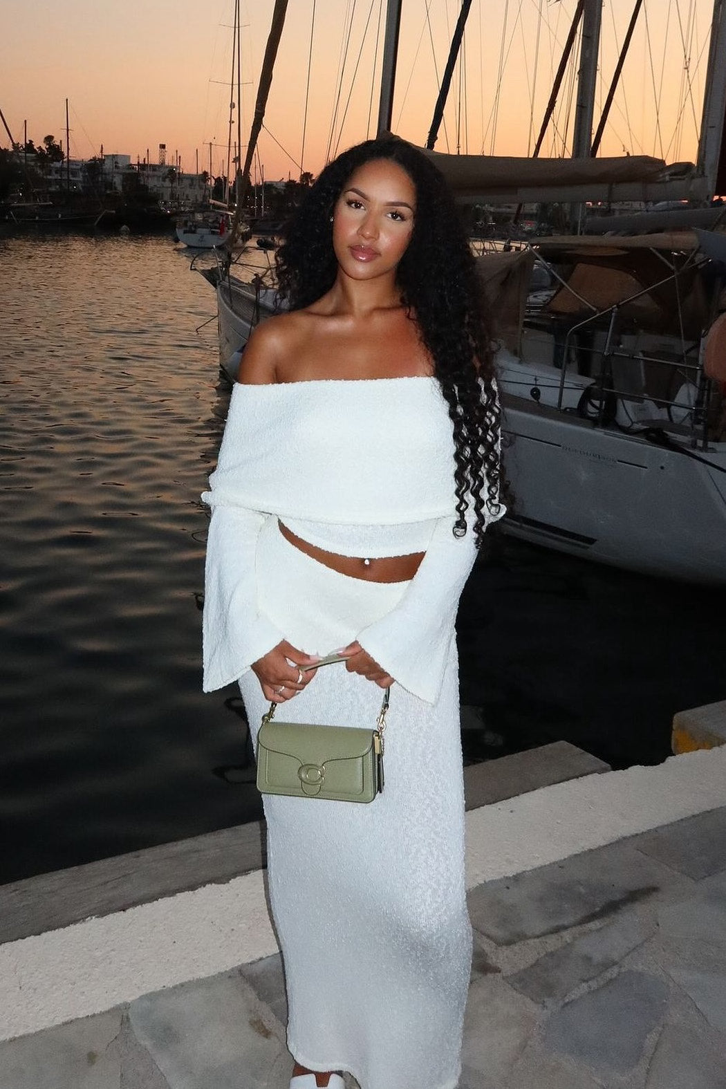 Ivory Dusk Set | Off-Shoulder Knit Top & Maxi Skirt | Coastal Luxe Vibes