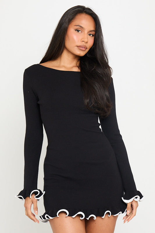 Contrast Trim Ruffle Mini Dress | Sleek & Playful | Flirty Elegance
