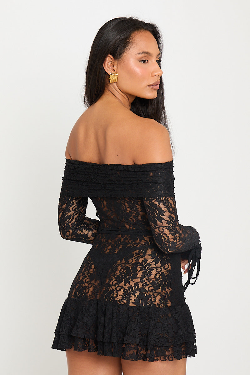 Off-Shoulder Lace Mini Dress | Sultry & Edgy | Festival-Ready Look