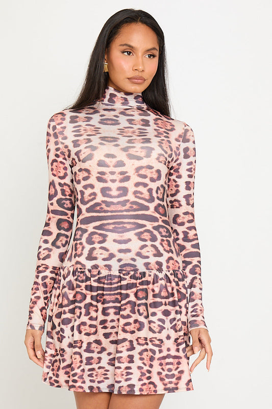 Leopard Print High-Neck Mini Dress | Bold & Fierce | Effortless Glam