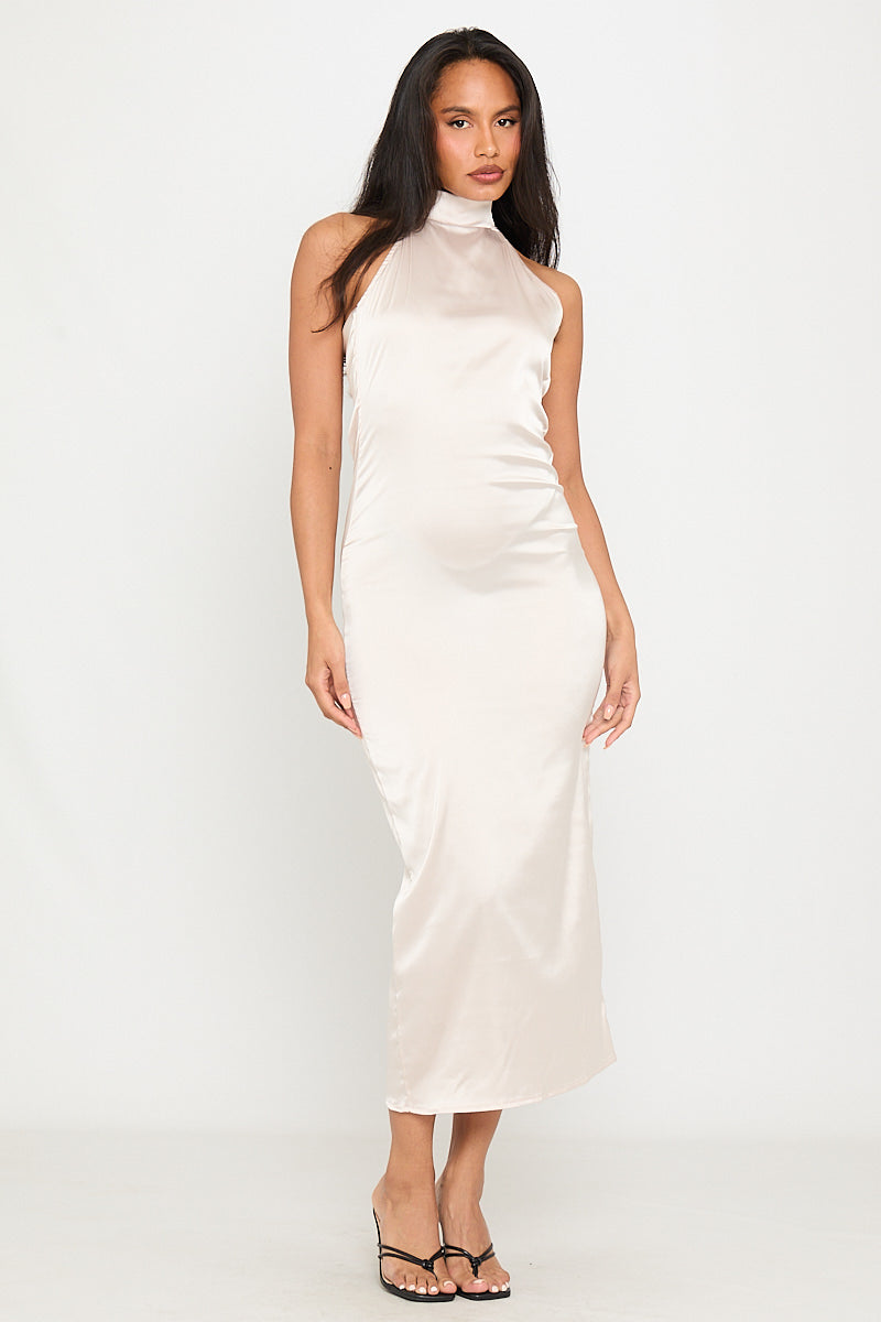 Halter Neck Satin Midi Dress | Chic & Timeless | Effortless Elegance