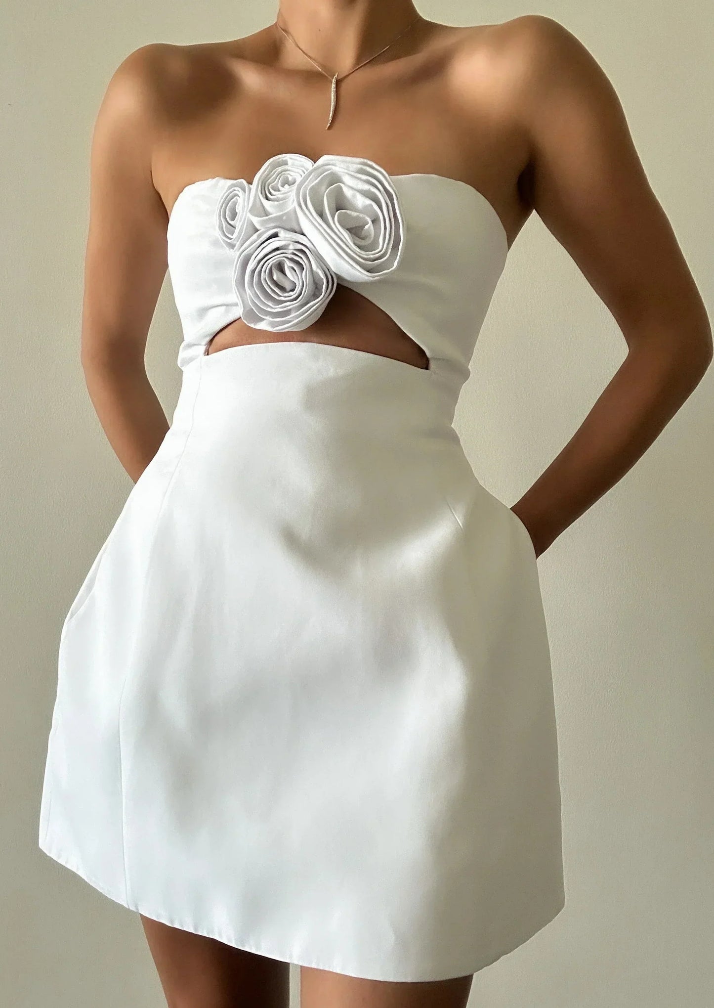 Floral Appliqué Mini Dress | Romantic & Elegant | Strapless A-Line