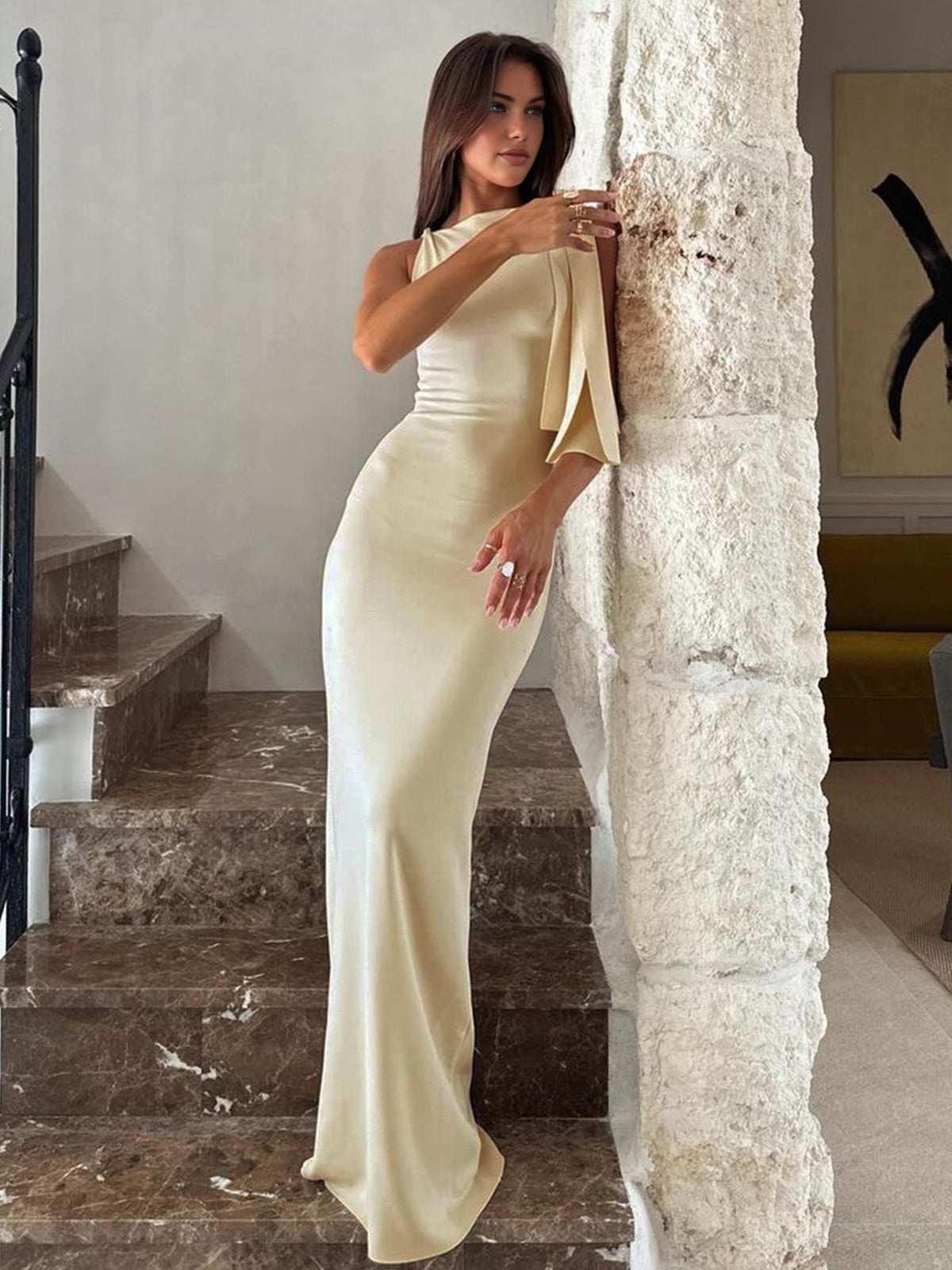 Satin Maxi Dress | Elegant | One-Shoulder Evening Gown