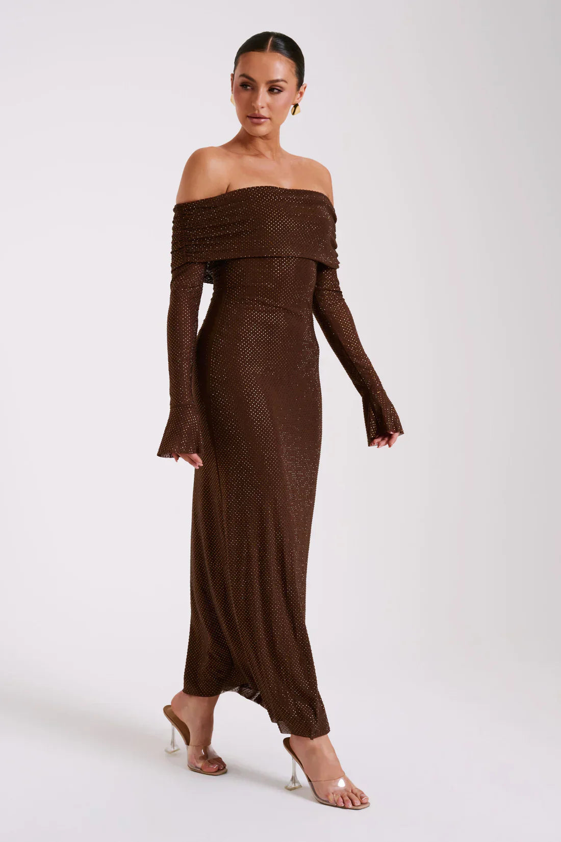 Sequin Knit Maxi Dress | Chocolate Brown | Elegant with a Sparkle