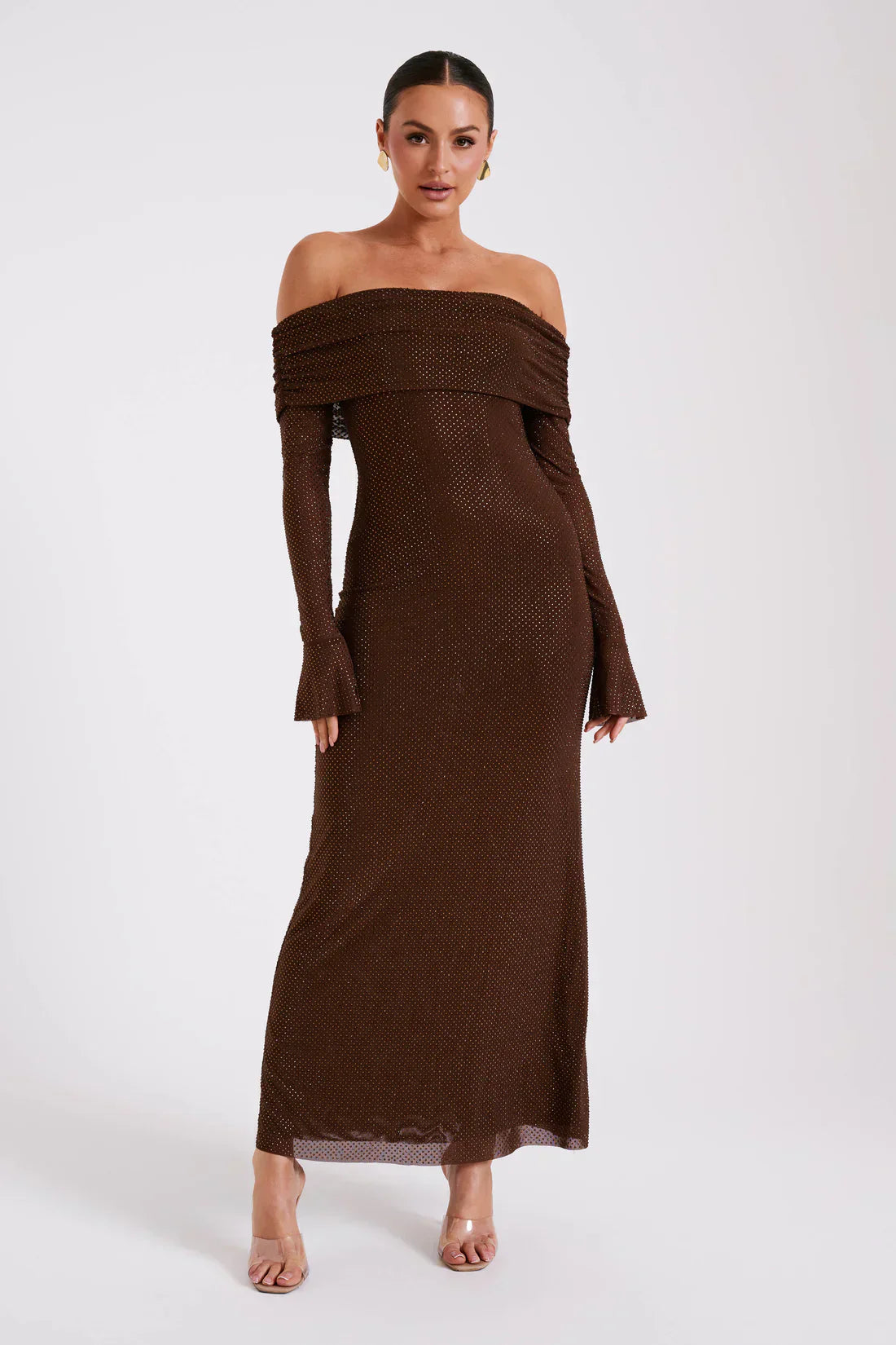 Sequin Knit Maxi Dress | Chocolate Brown | Elegant with a Sparkle