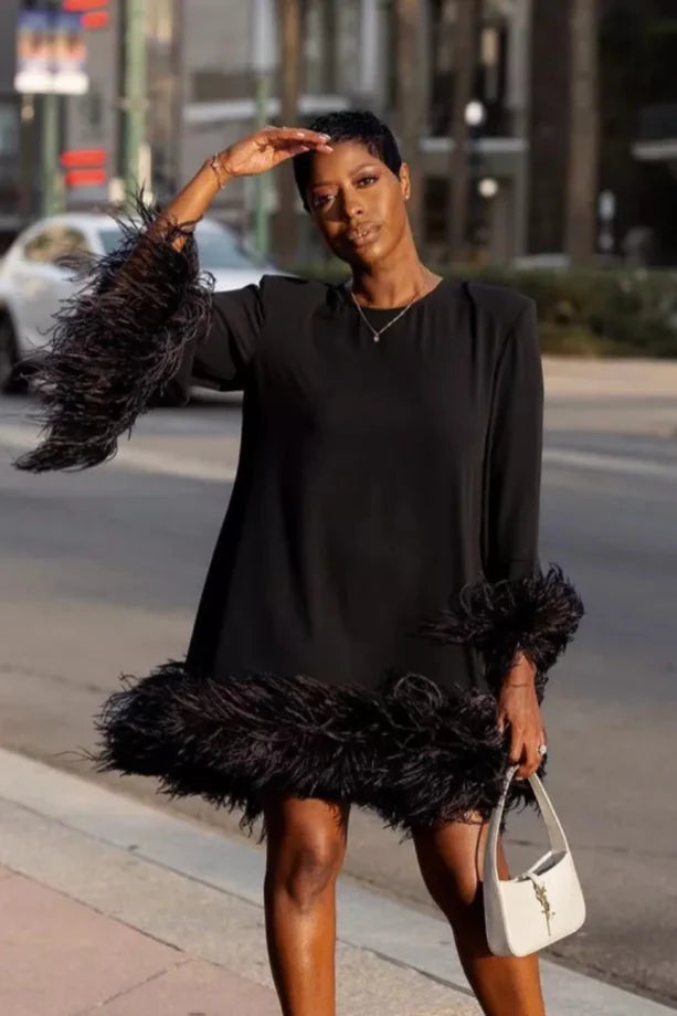 Feathered Mini Dress | Bold Colors | Effortless Glam