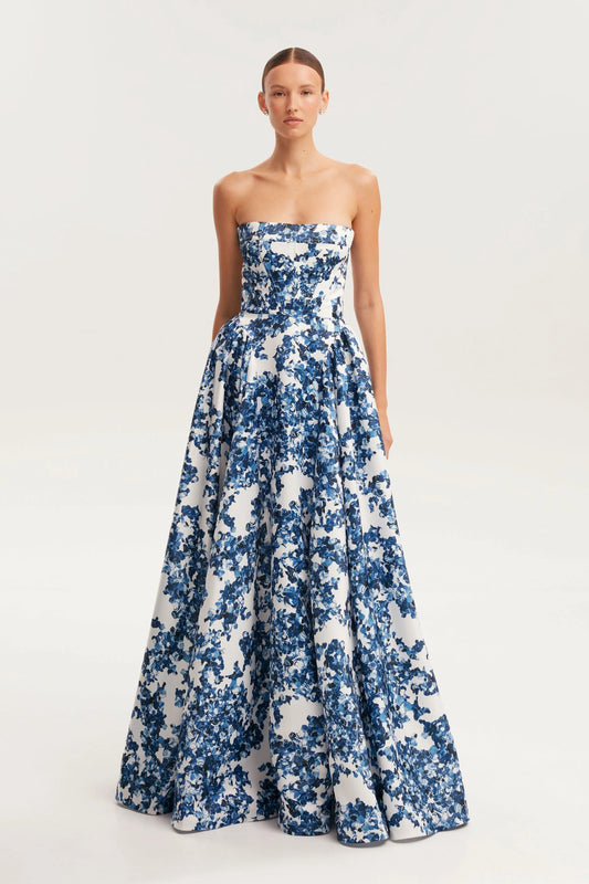 Strapless Floral Maxi Dress | Elegant | A-Line Silhouette