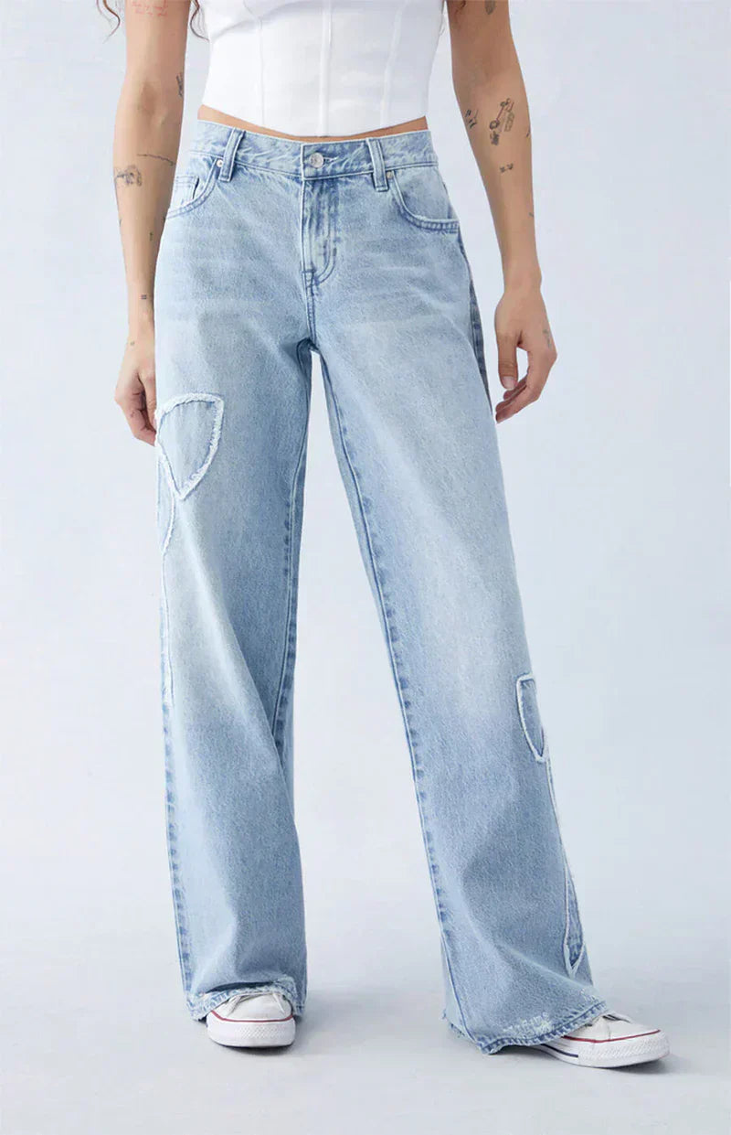 Wide-Leg Embroidered Jeans | High-Waisted & Relaxed | Trendy & Comfortable