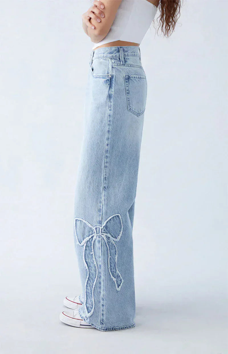 Wide-Leg Embroidered Jeans | High-Waisted & Relaxed | Trendy & Comfortable