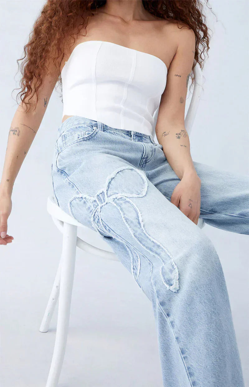 Wide-Leg Embroidered Jeans | High-Waisted & Relaxed | Trendy & Comfortable