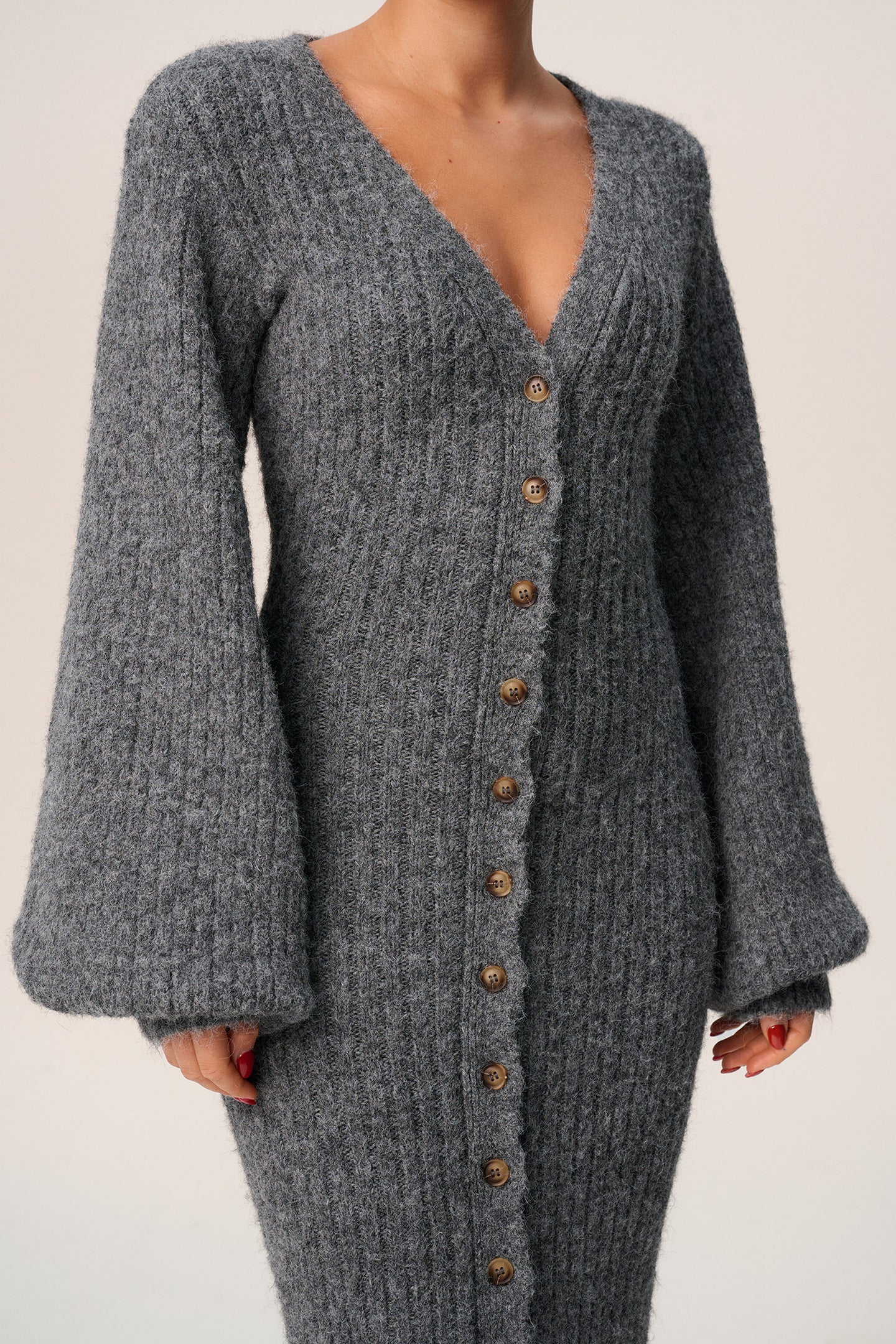 Button-Down Knit Maxi Dress | Elegant & Cozy | Chic Balloon Sleeves