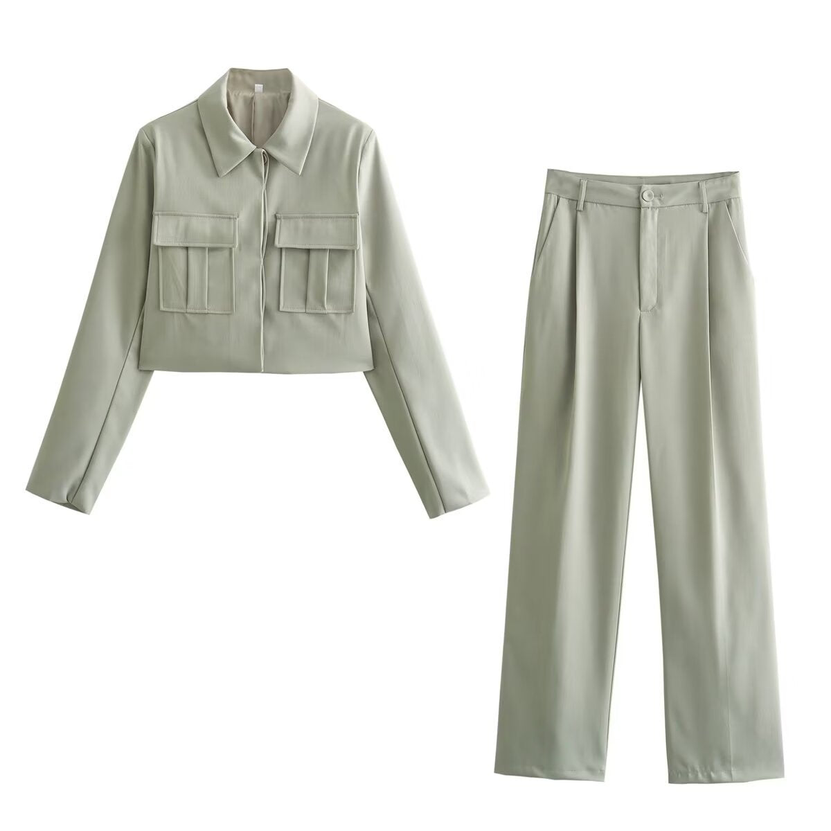 Utility Set | Polyester Twill | Cropped Jacket & Wide-Leg Pants
