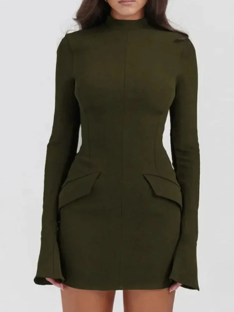 High-Neck Bodycon Mini Dress | Sleek & Elegant | Structured Fit