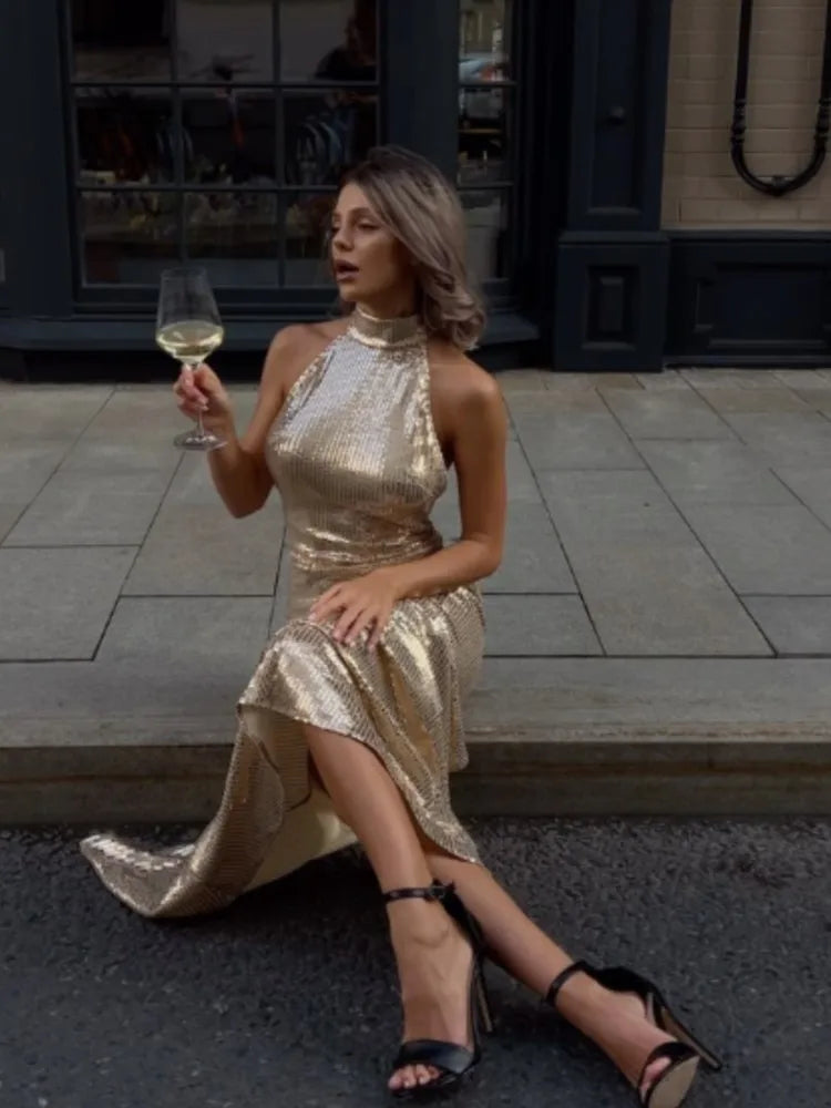 Satin High-Neck Maxi Dress | Timeless Elegance | Luxurious Silhouette