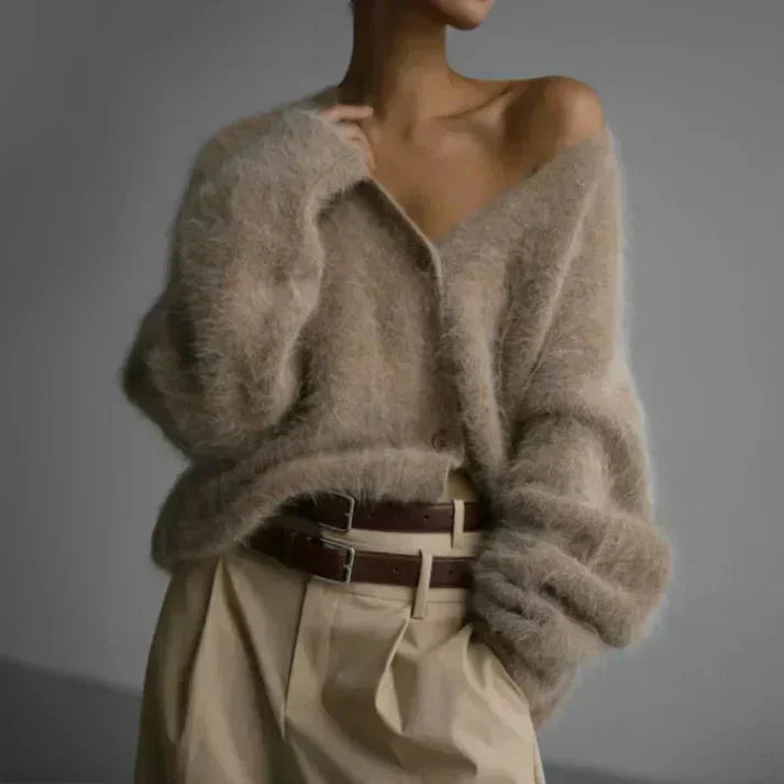 Fuzzy Knit Cardigan | Mohair-Feel Texture | Soft, Slouchy & Chic