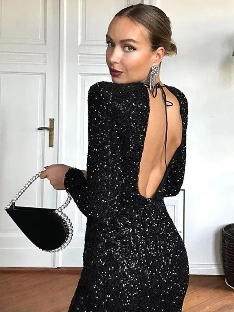 Sequin Gown | Backless Design | Glamorous Elegance