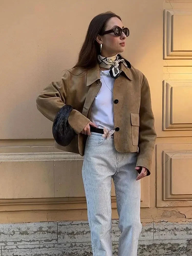 Cropped Suede Jacket | Utility Style | Effortless City Edge