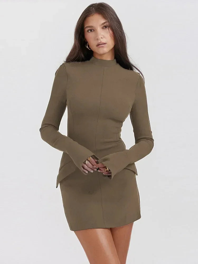 High-Neck Bodycon Mini Dress | Sleek & Elegant | Structured Fit