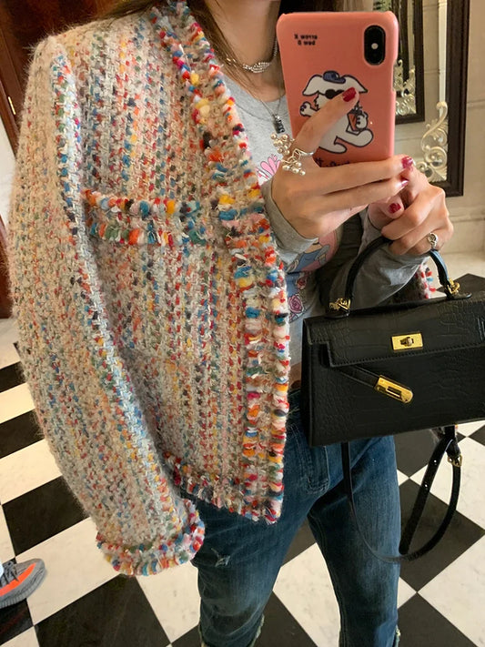 Bouclé Tweed Jacket | Multi-Color Weave | Chic Parisian Flair