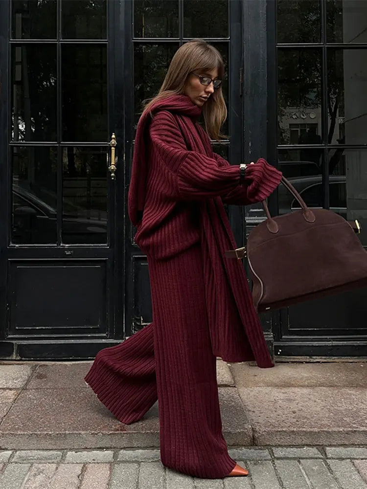 Ribbed Knit Co-ord Set | Turtleneck & Wide-Leg Pants | Chic & Cozy